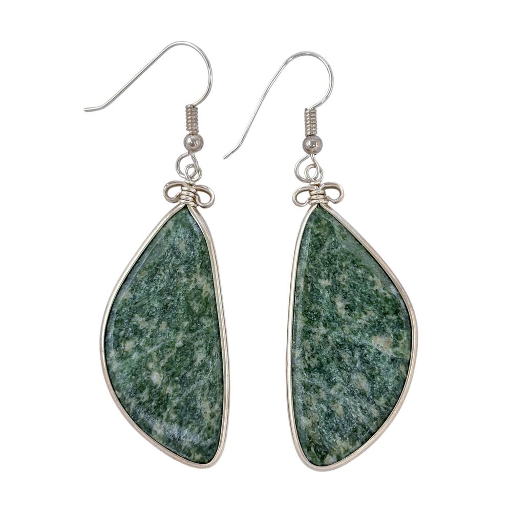 Vintage Sterling Silver 925 Nephrite Jade Dangle Earrings